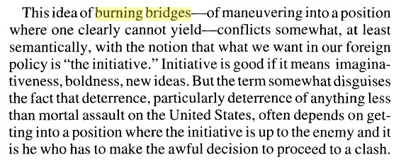 Schelling on ceding the initiative by "burning bridges"